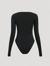 1pc Women's Solid Color Long Sleeve Sexy Cutout Twist Bodysuit, Autumn